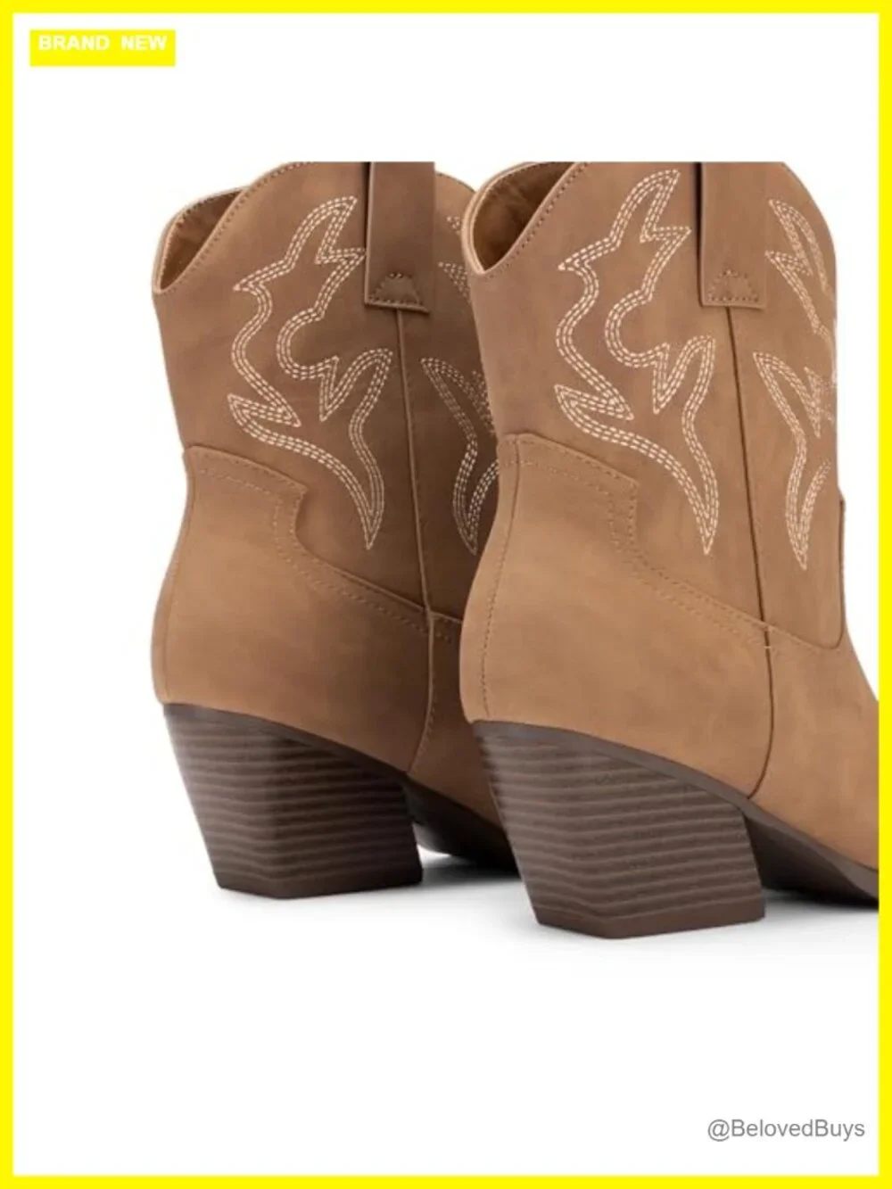 Faux Leather Western Boots Embroidered Stitched Short Cowgirl Ankle Booties Low
